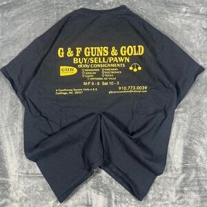 Y2K G & F Guns & Gold Pawn Black & Yellow Graphic T-Shirt - size large